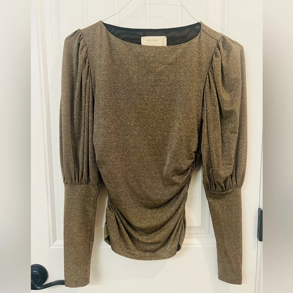 Nicole Miller Metallic Gold Blouse - Picture 1 of 7